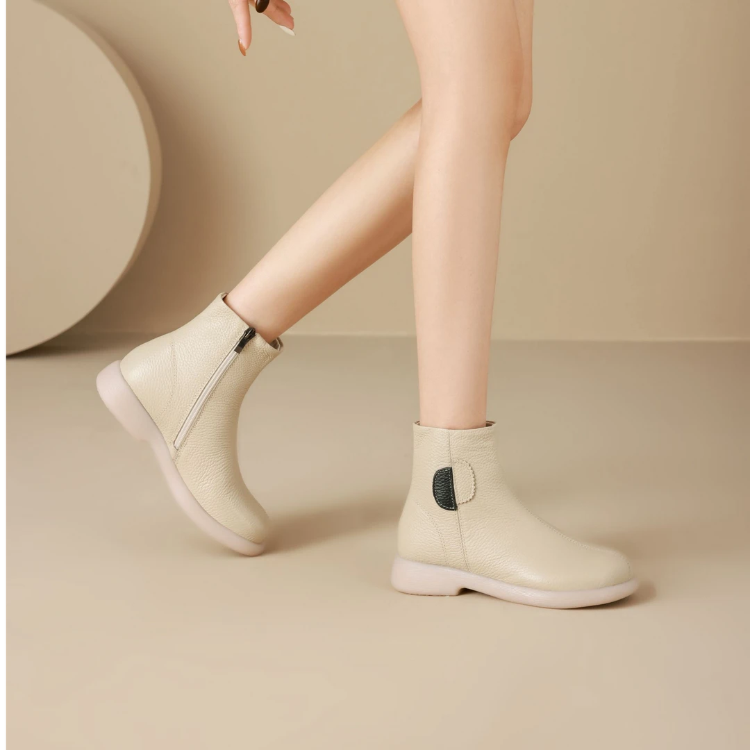 【真皮女鞋】头层牛皮系带休闲鞋百搭柔软厚底短靴显脚小马丁靴