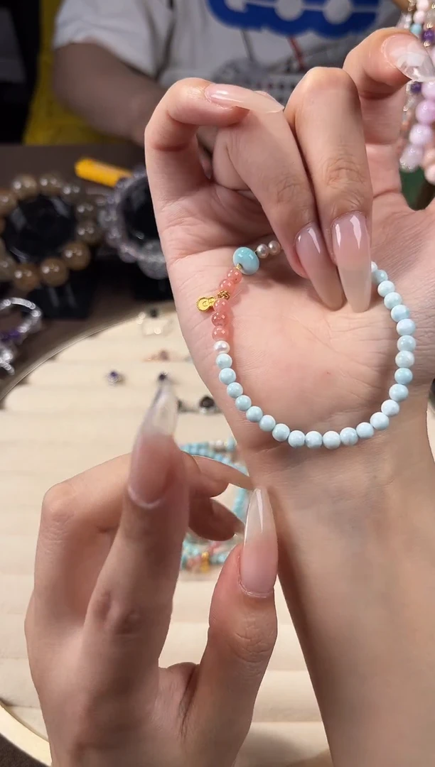 针钠钙石（海纹石）未镶嵌手链0007海纹石+车轮+红纹