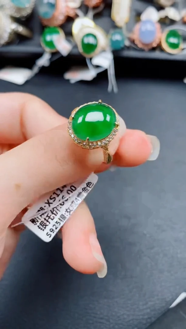 银S925镶嵌戒指翡翠翡翠
