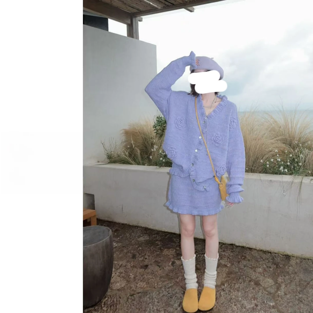 【现货+运险】秋冬玫瑰花圃毛衣女钩花花朵开衫显白韩系短裙S11108