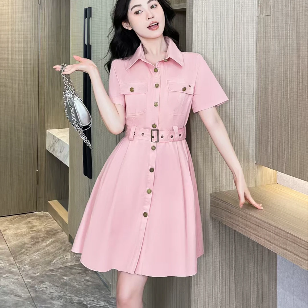 夏季新款polo领短袖工装休闲连衣裙女2412# 裙长83