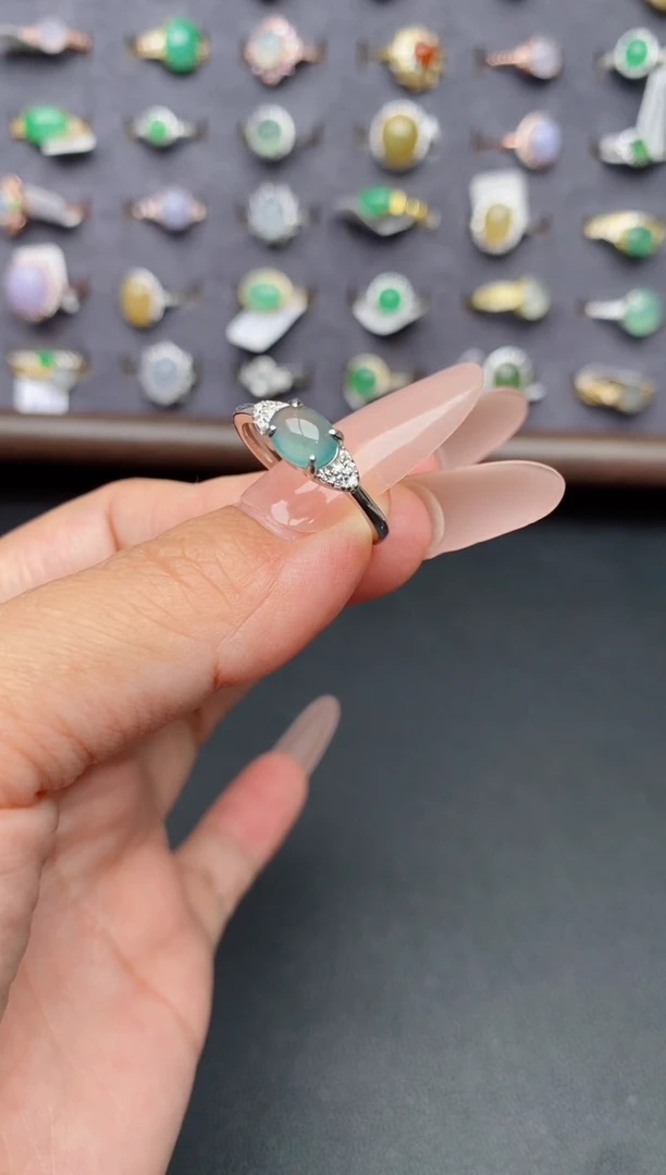 银S925镶嵌戒指翡翠天然翡翠A货111   1-