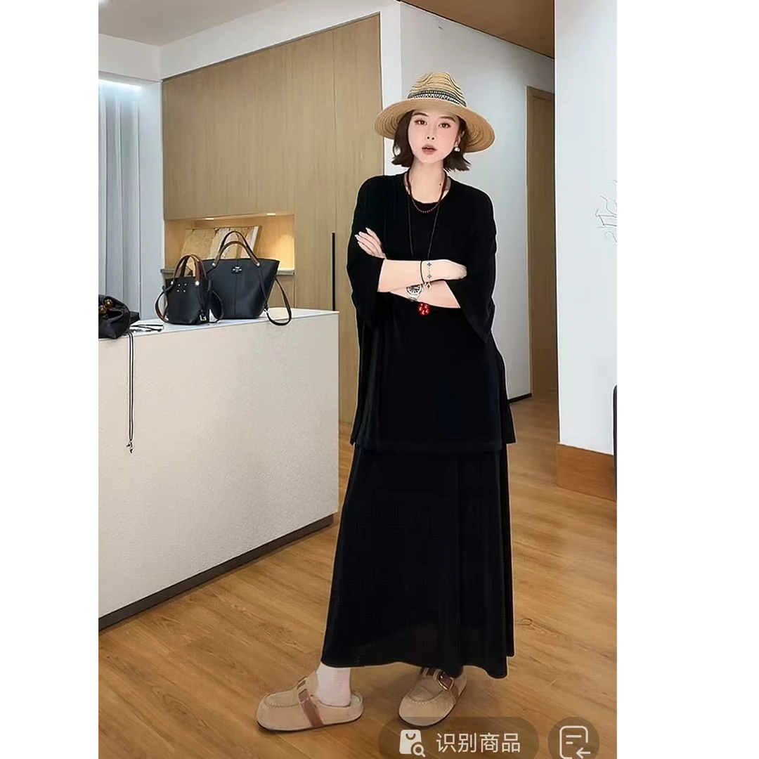 YYOUHAN 2025夏款小众设计圆领醋酸T恤半身裙两件套 2505C2364