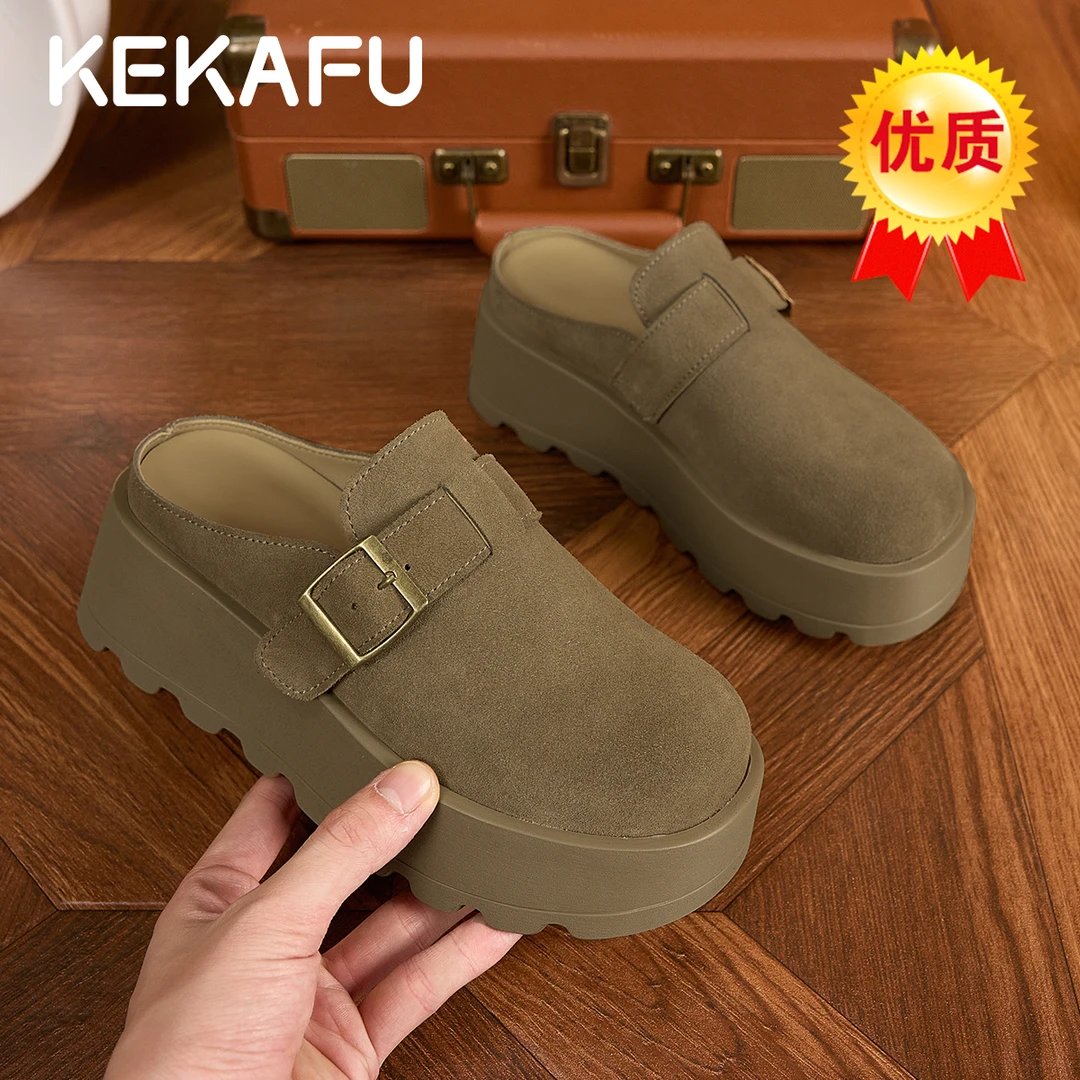 珂卡芙巴恩风厚底内增高勃肯鞋女2025秋季新款优质防滑一脚蹬拖鞋