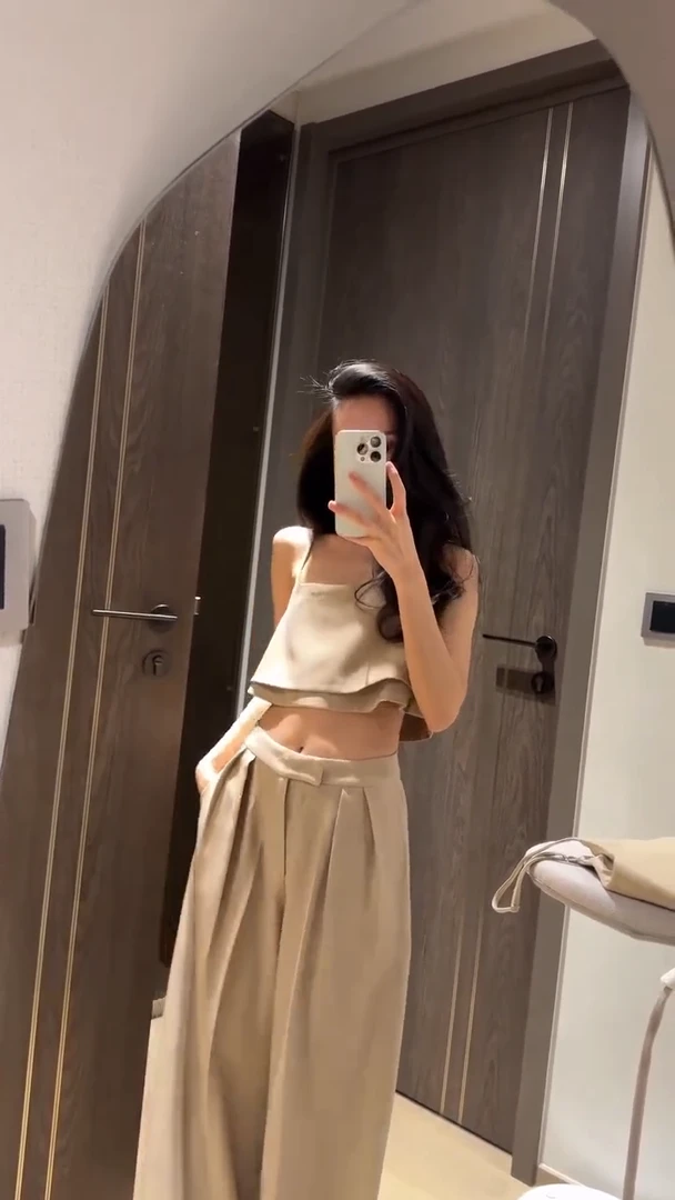 夏季新款设计感小众吊带背心配高腰休闲裤