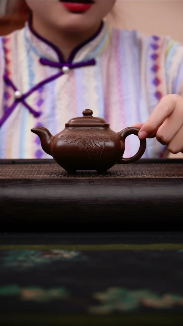 茶壶紫砂传炉 革紫泥 本色泥绘