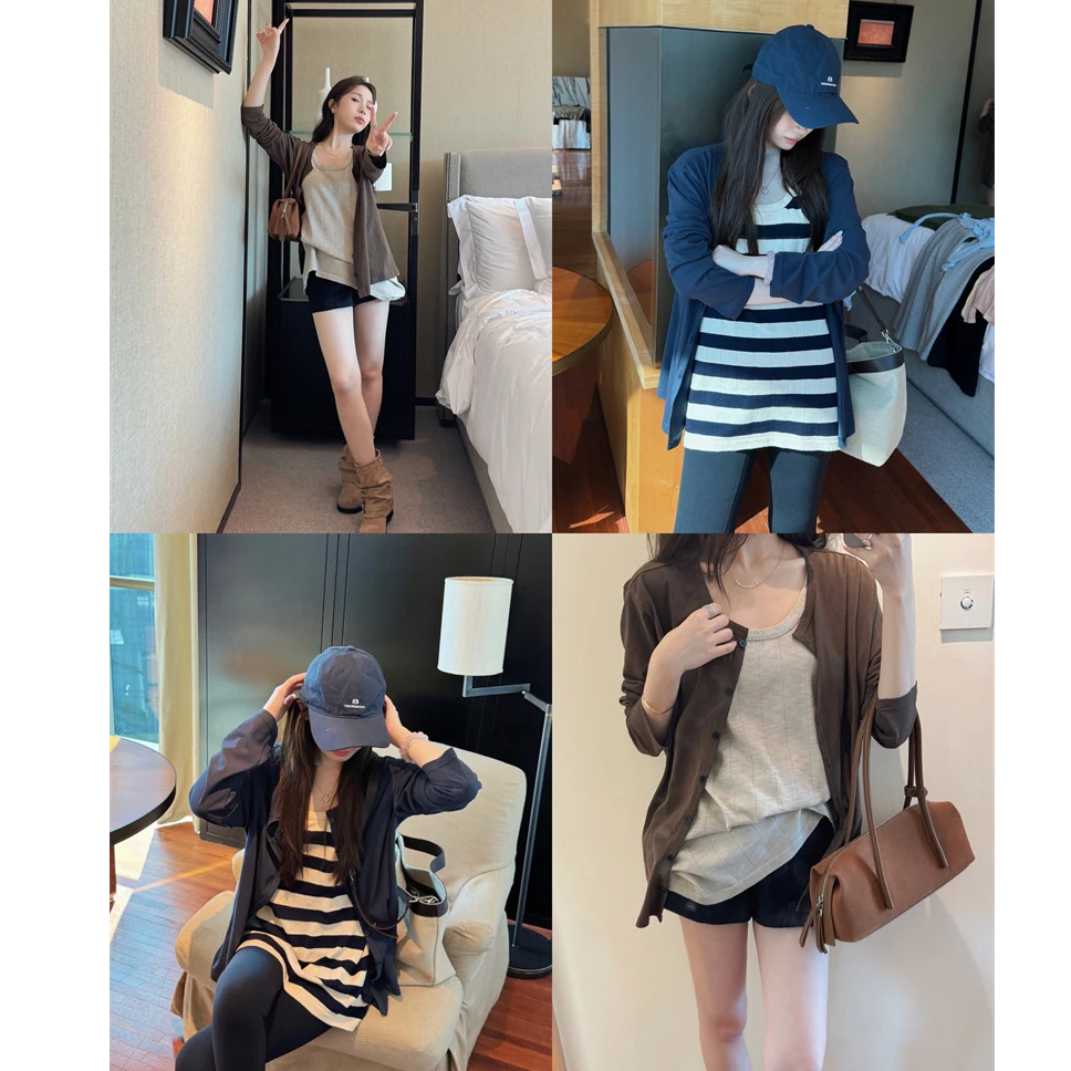 YPP！【咖啡馆】韩系慵懒休闲开衫搭中长款针织背心两件套 分开拍