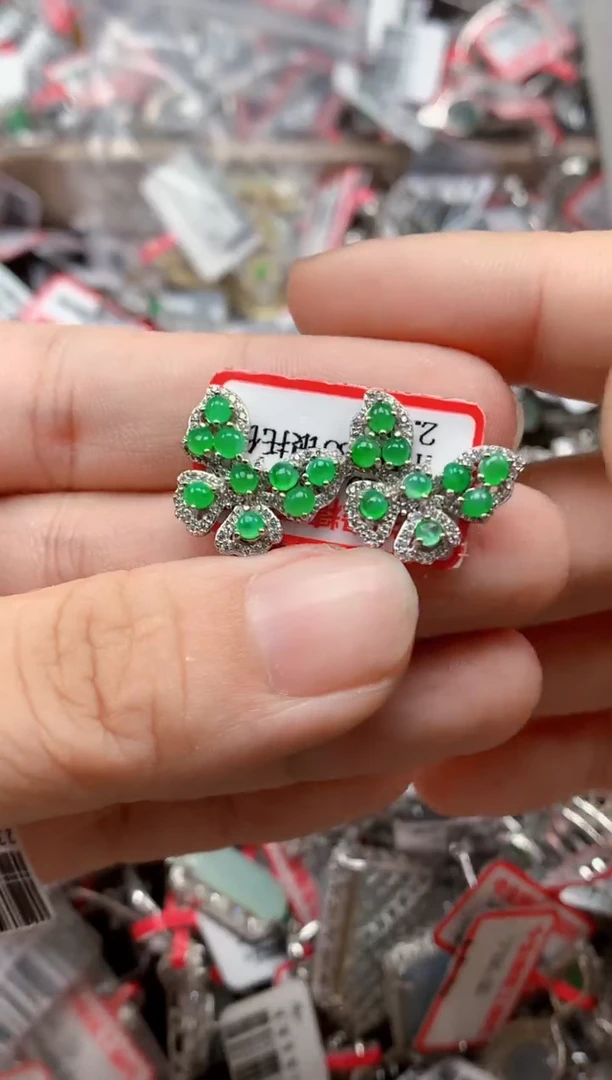 银S925镶嵌戒指翡翠天然A货缅甸翡翠
