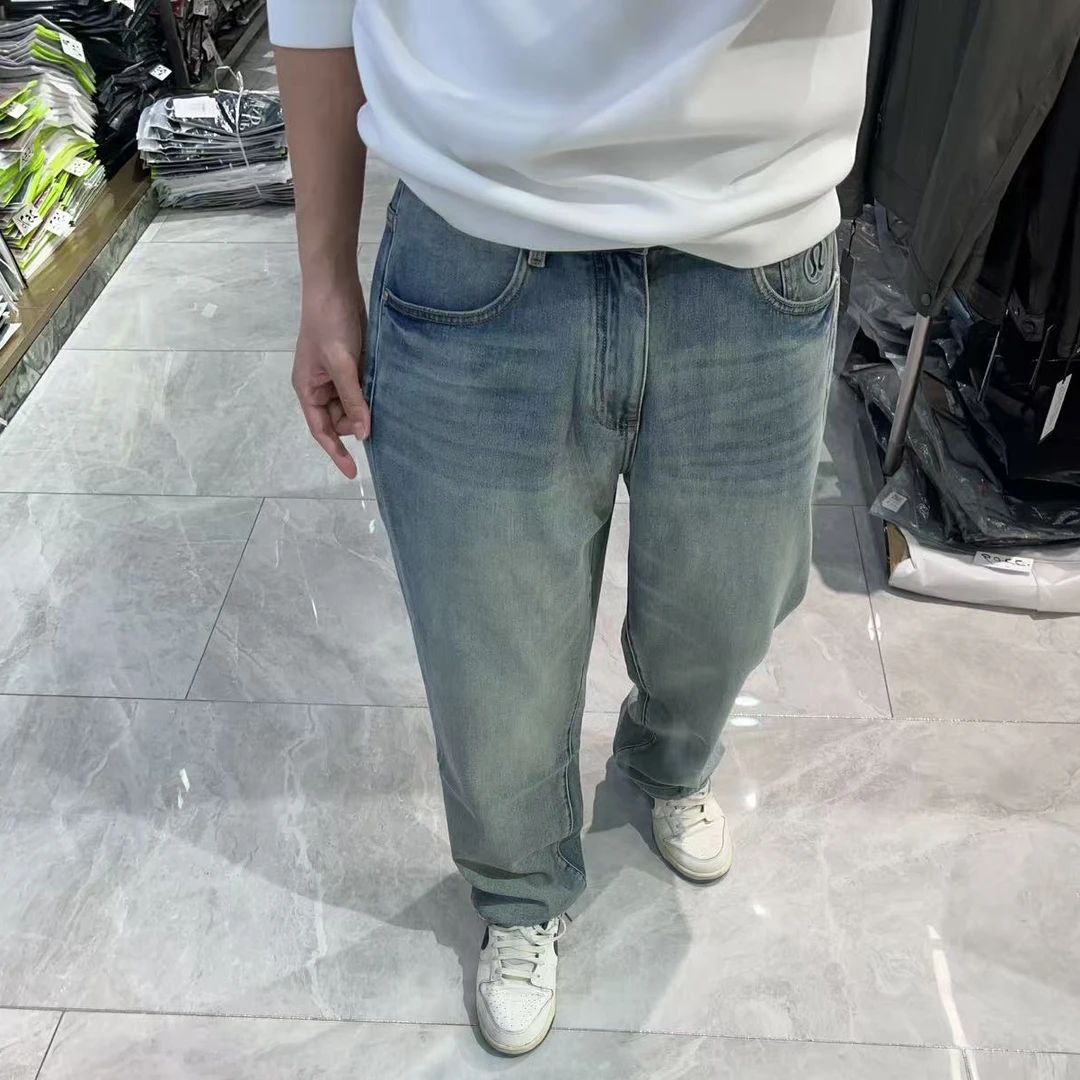 高端欧潮直筒阔腿牛仔裤8015