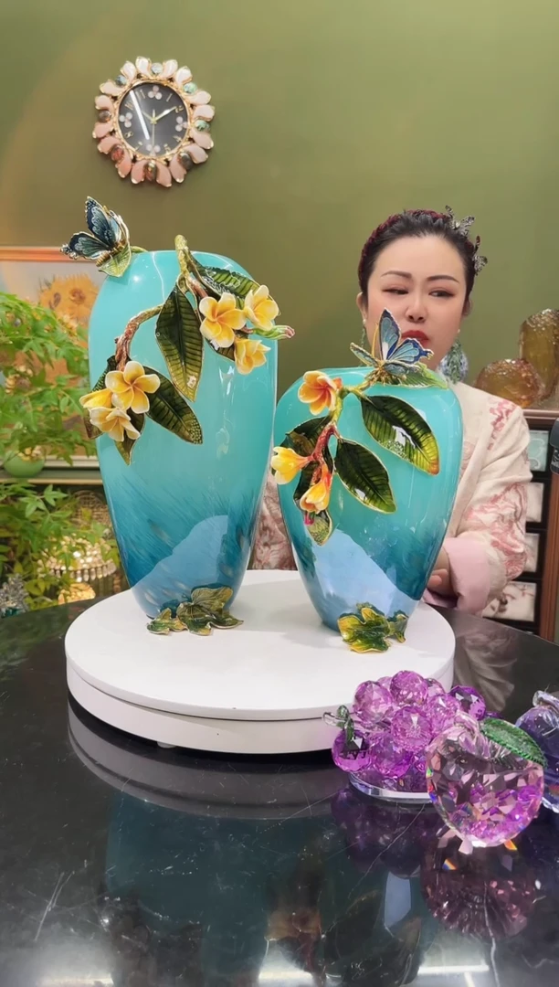 琉璃蝶恋花花瓶一对