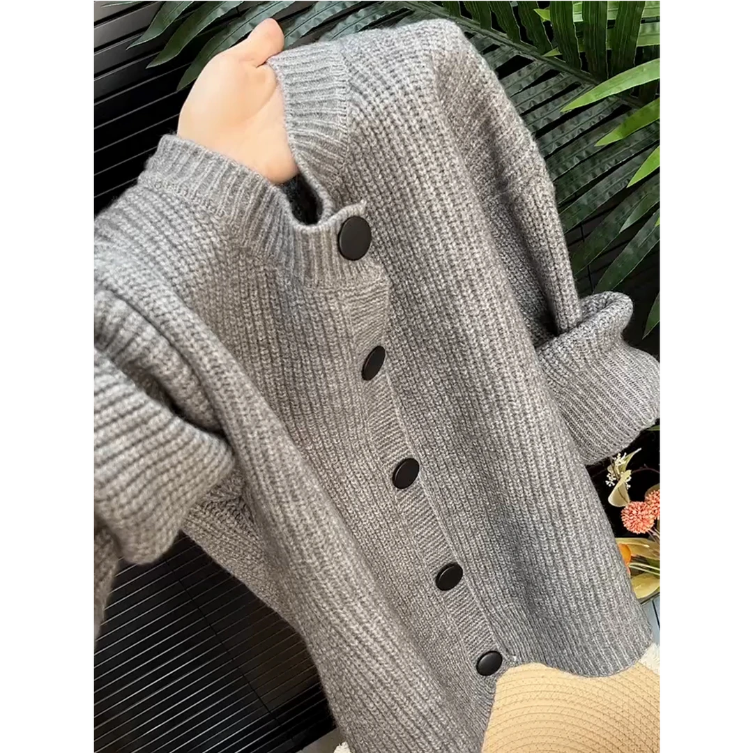 圆领简约舒适百搭长袖针织开衫2025秋冬新款大码时尚休闲显瘦毛衣