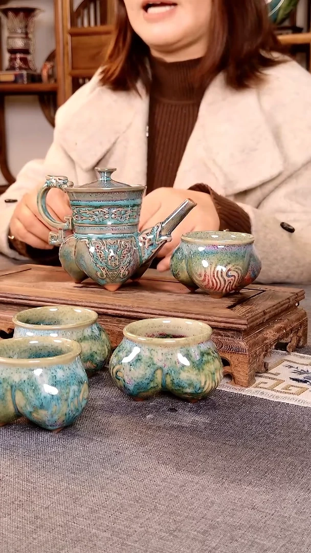 瓷片仰韶印象一壶四杯 土魂钧瓷