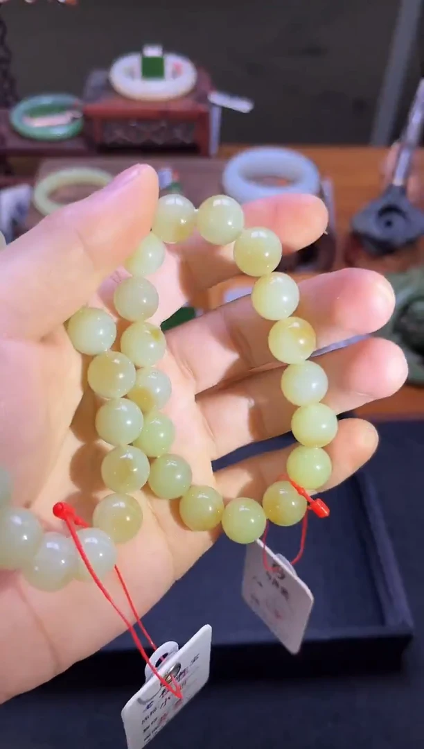 未镶嵌手串和田玉卡12且末迪克兰带糖带青花 圆珠 多样性发一