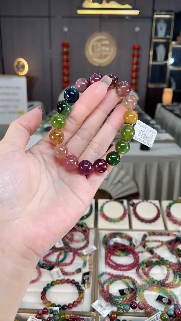 未镶嵌冰透体老矿碧玺色标彩虹单圈手串12mm+碧玺hon多样性发一条