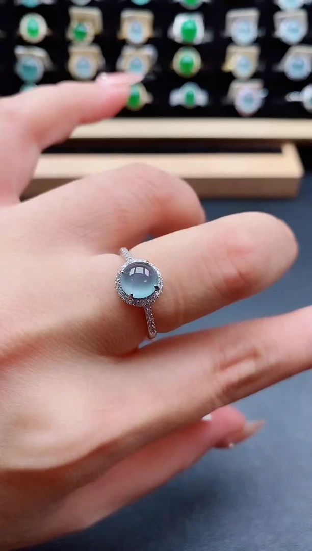 银S925镶嵌戒指翡翠1