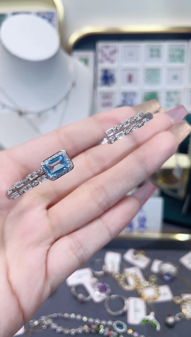 托帕石手镯银S925镶嵌天然宝石