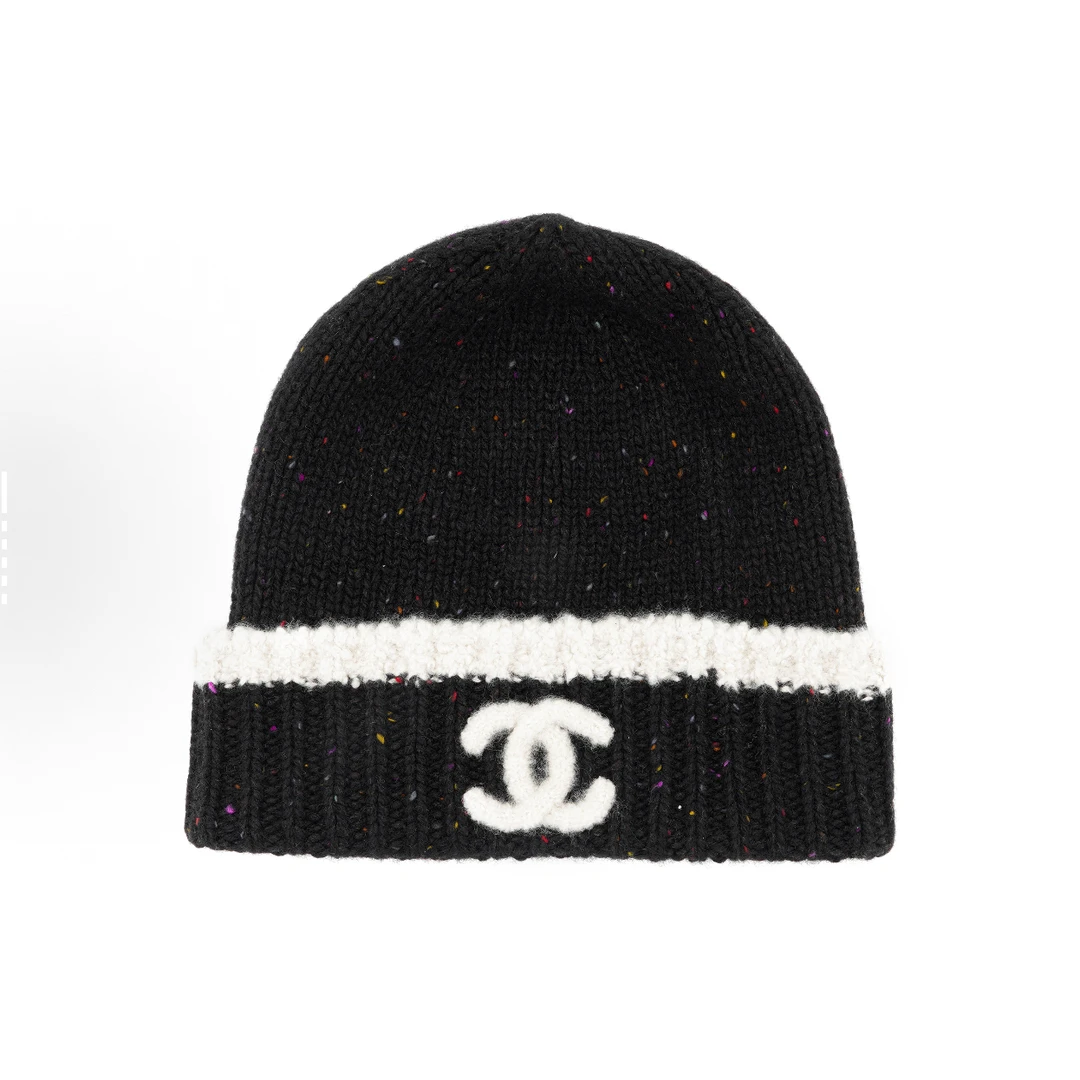 未使用 Chanel/香奈儿 汤/TP016719/横边白色小双C 针织帽
