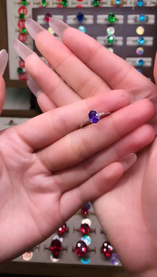 银S925镶嵌戒指紫色碧玺5*7 银托