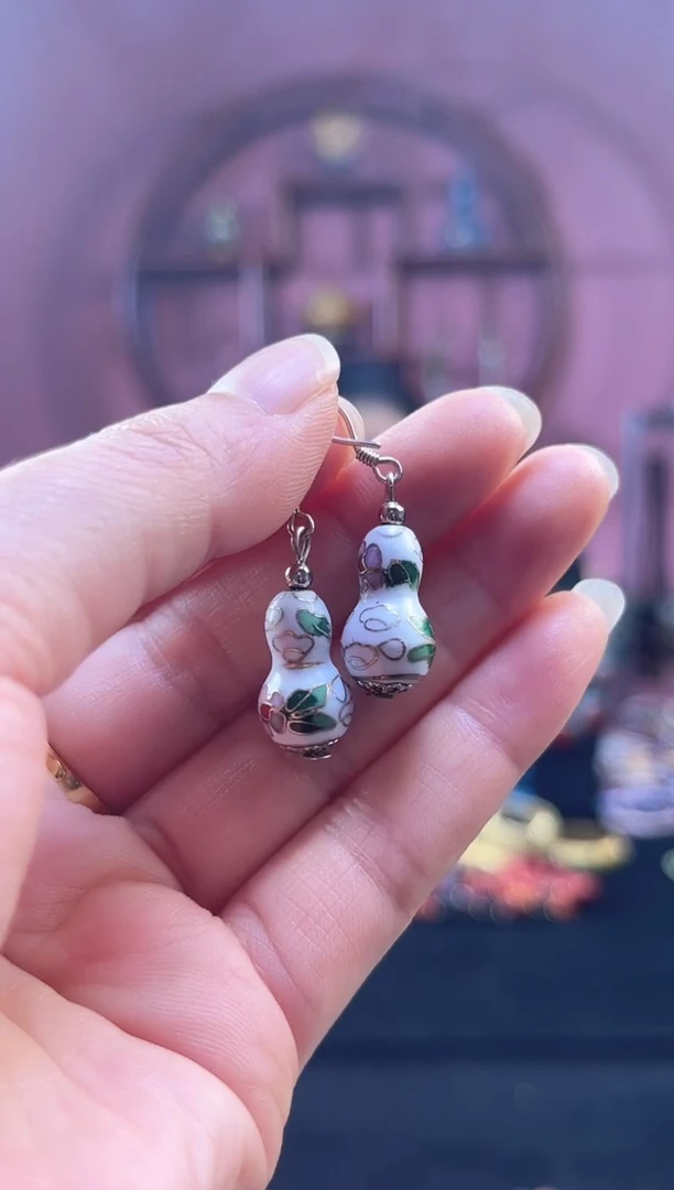 非遗 景泰蓝耳饰 葫芦 葫芦 白色