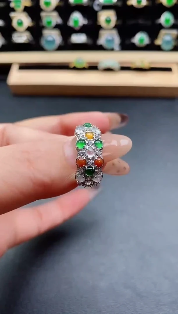 银S925镶嵌戒指翡翠1