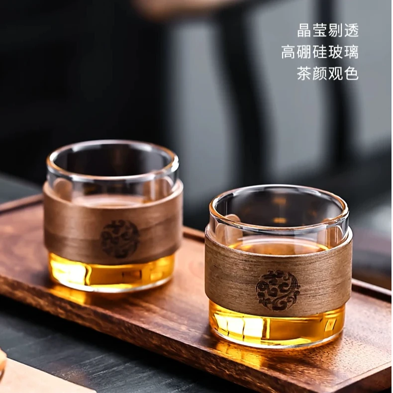 水一方甄选 家用防烫耐热高硼硅材质日式加厚品茗杯透明茶杯两只