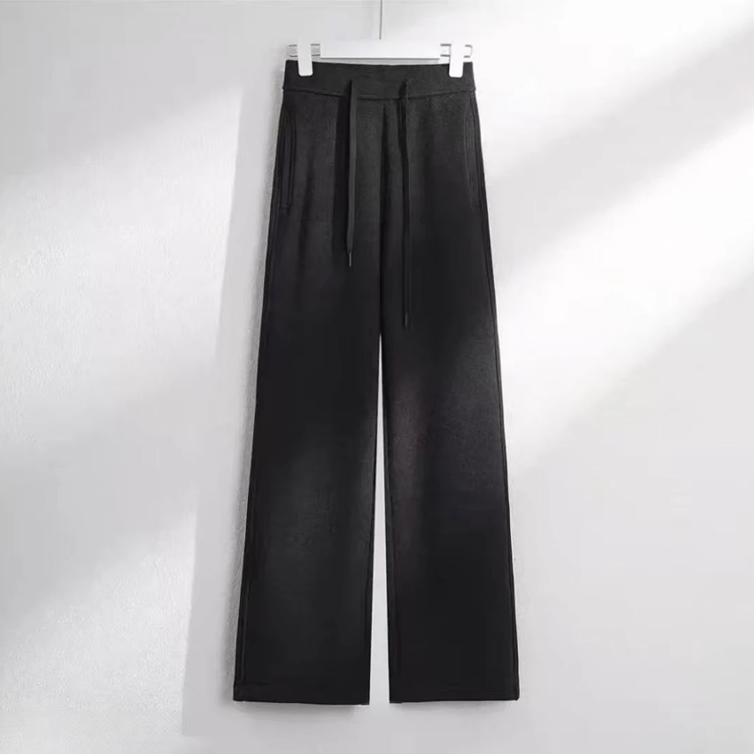 【忘忧 神裤】加绒加厚羊 绒蚕 丝垂感双面磨绒窄版直筒阔腿Y9885