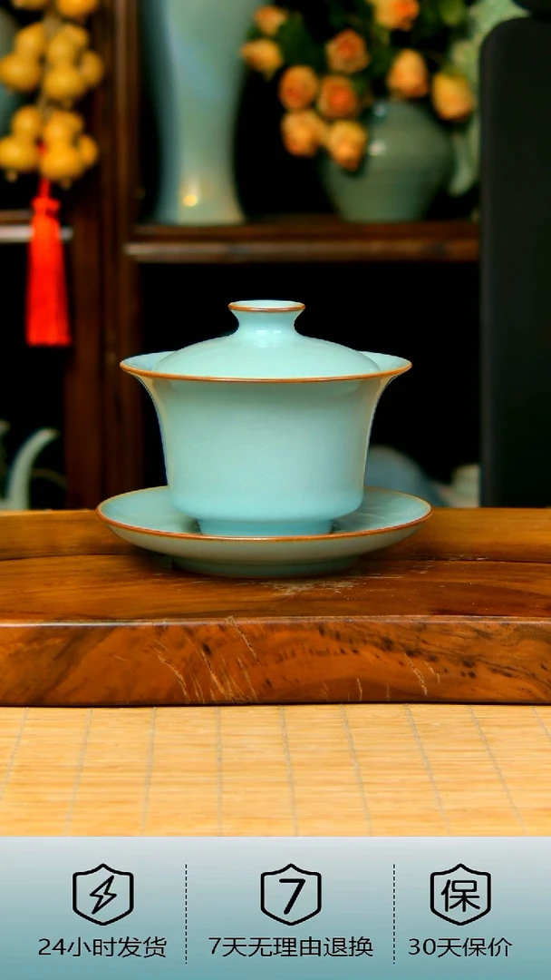 天青色手工马蹄盖碗不完美188