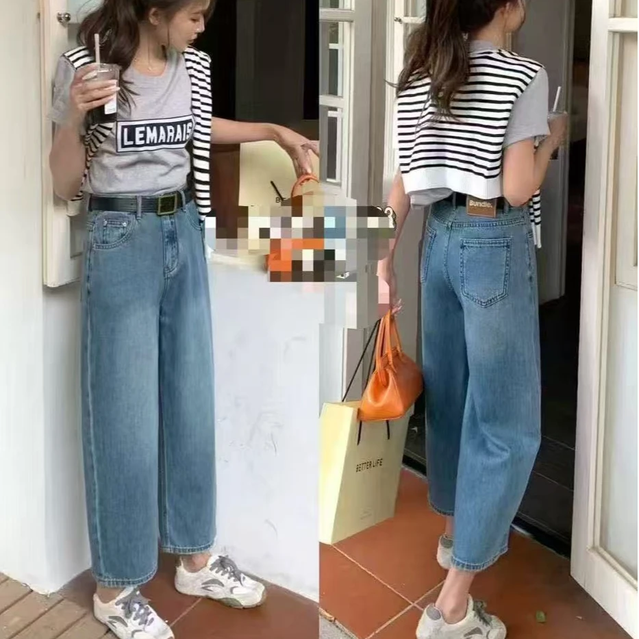 东大门精选T3687款夏款时尚百搭显瘦阔腿八分奶奶裤牛仔直筒裤