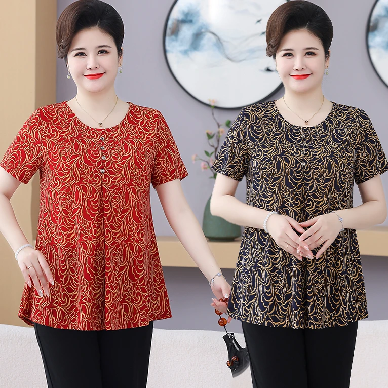2025夏季妈妈宽松大码女装上衣中老年薄款加大加肥半身裙T恤小衫