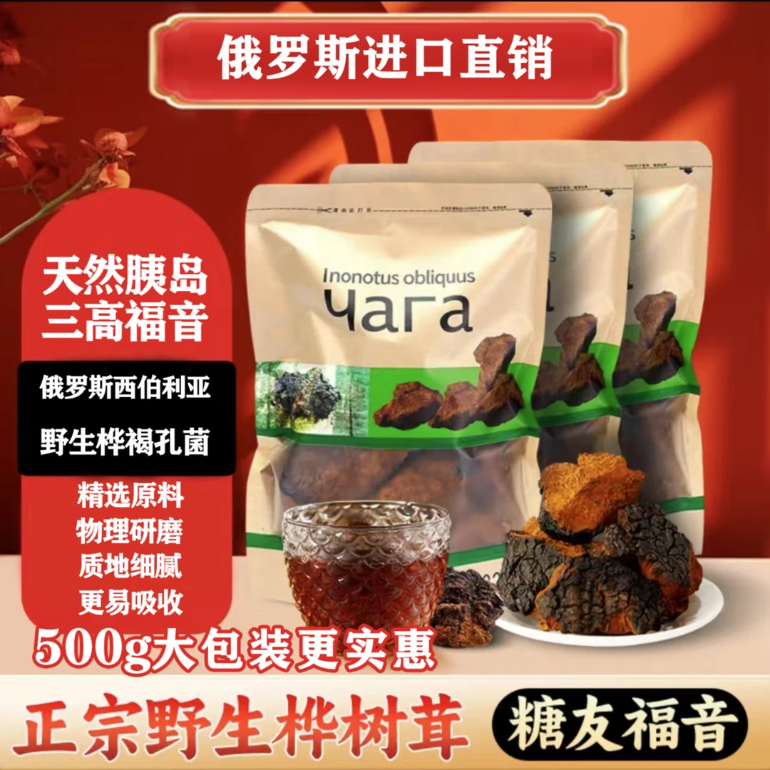 俄罗斯天然桦褐孔菌白桦树茸一斤装野生桦树茸一袋（500g）