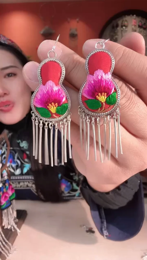 织绣手工苗银苗绣刺绣耳环16