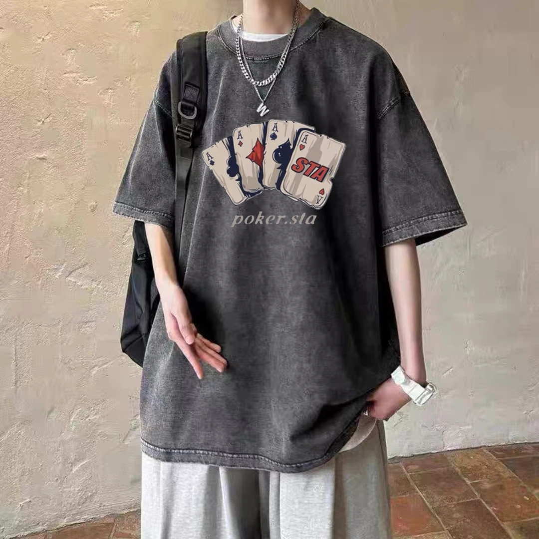 ins重磅短袖t恤男新款夏季美式宽松潮流国潮纯棉水洗做旧上衣体恤