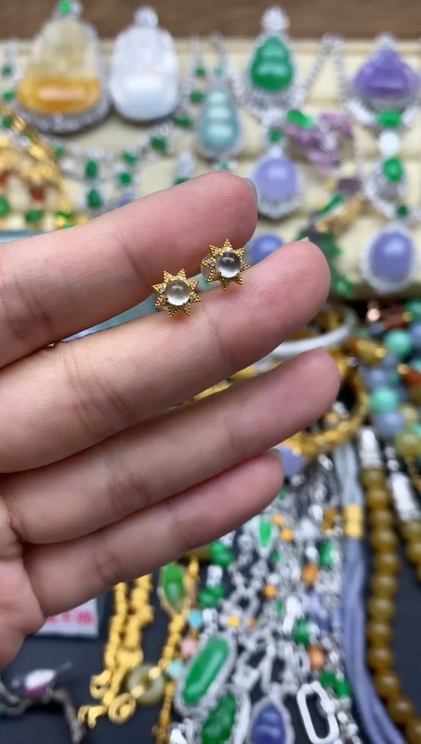 翡翠18K金镶嵌耳饰265-春日珠宝