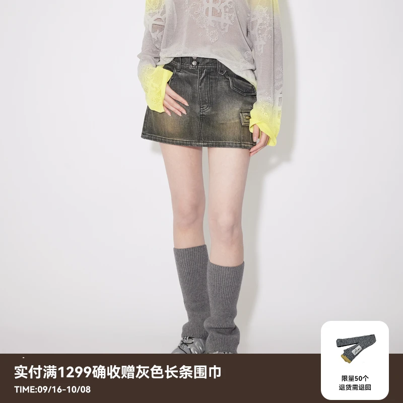 REVAN芮范夏季复古风辣妹牛仔短裙RM31502280