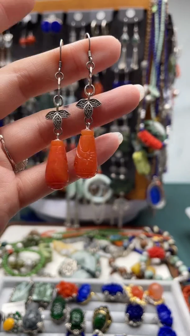 【闪购商品】翡翠耳饰银S925镶嵌饰品