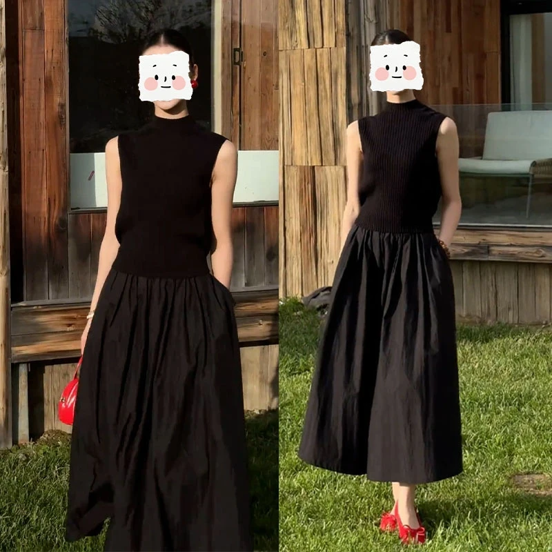 法式休闲风夏季绝美一整套半高领无袖修身上衣高腰半身裙两件套