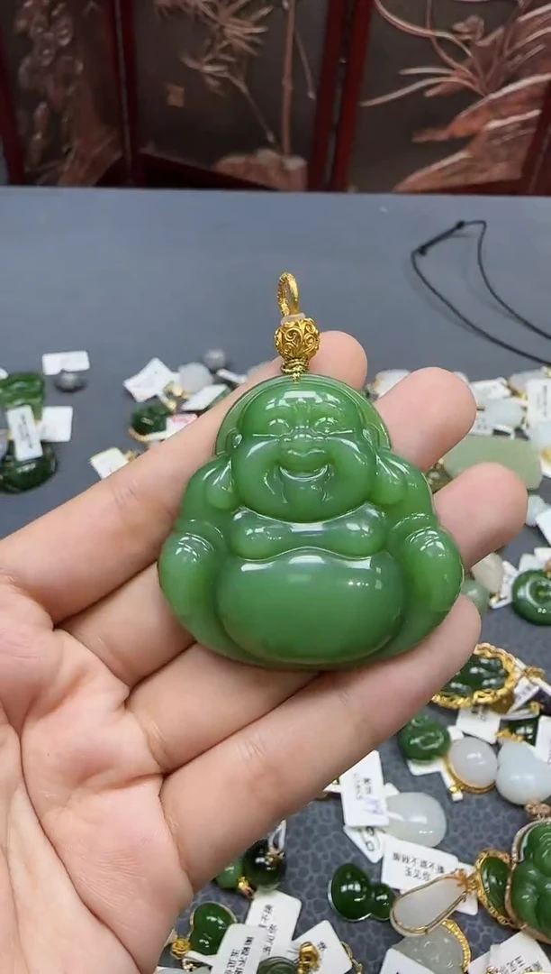 和田玉18K金镶嵌挂件1