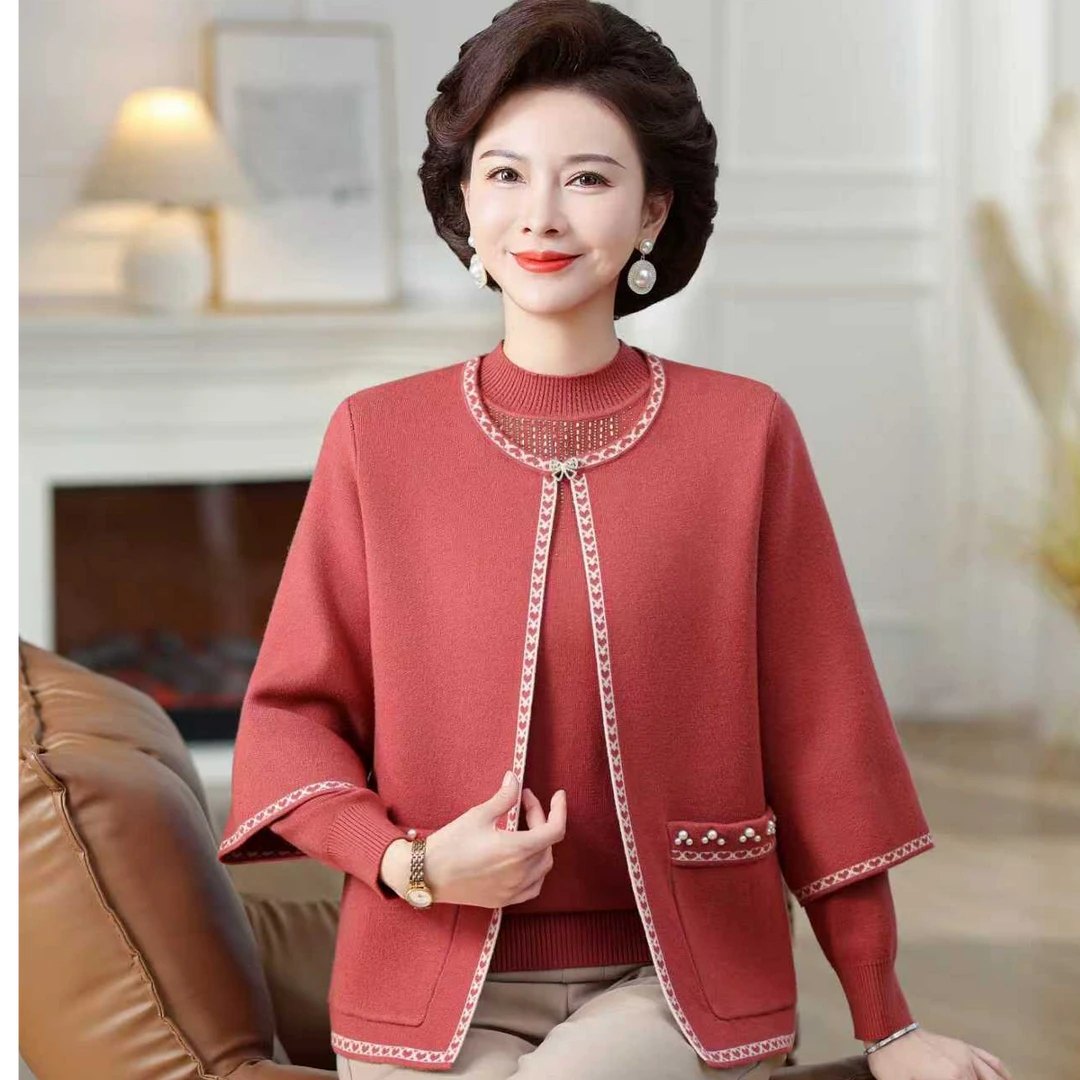 两件套妈妈装中老年气质针织开衫外套洋气时尚高贵上衣秋冬新款