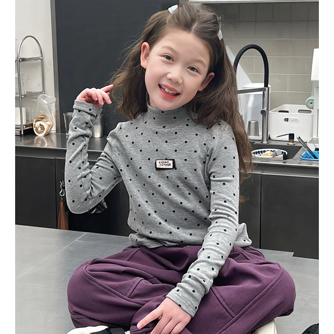 女童修身纯棉打底衫儿童长袖波点中大童装内搭上衣女孩春秋新款