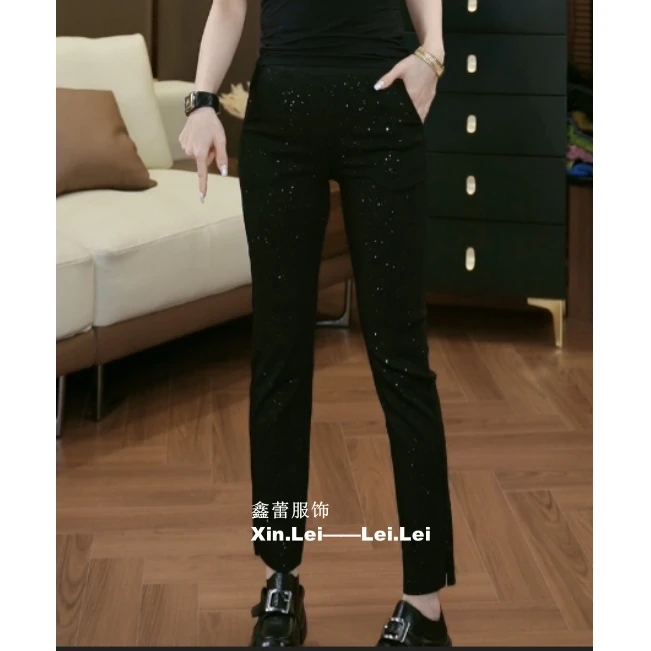 【现货秒发】显瘦百搭小脚裤女中腰细闪休闲时尚新款53692