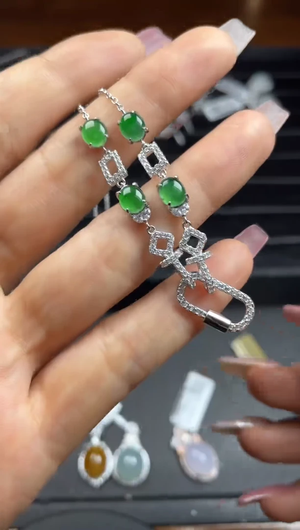 银S925镶嵌戒指翡翠天然翡翠A货