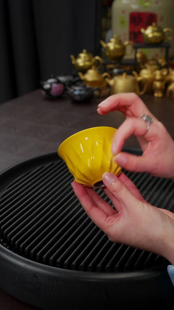 【闪购商品】杯【宜景窑帝王黄】菱格纹杯12