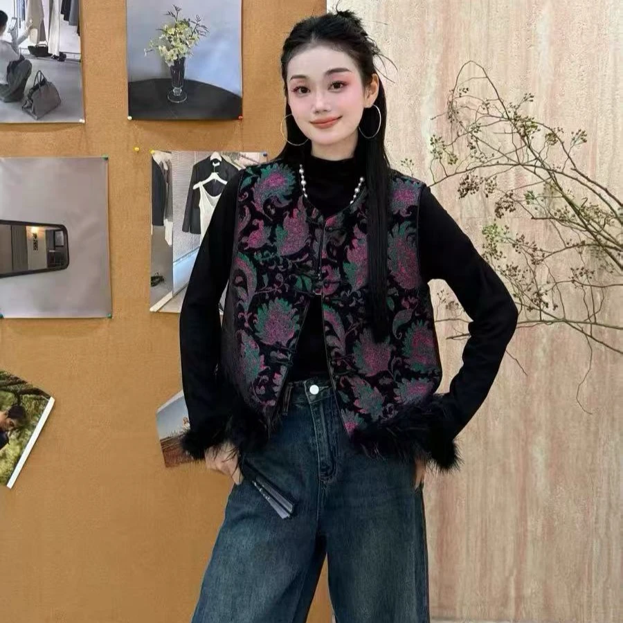 【8266】大#时尚提花盘扣百搭马甲