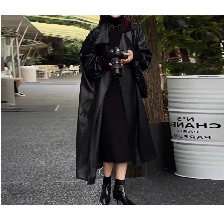 中长款皮衣外套女2025冬季新款黑色高级感时尚爆款气质PU皮大衣女