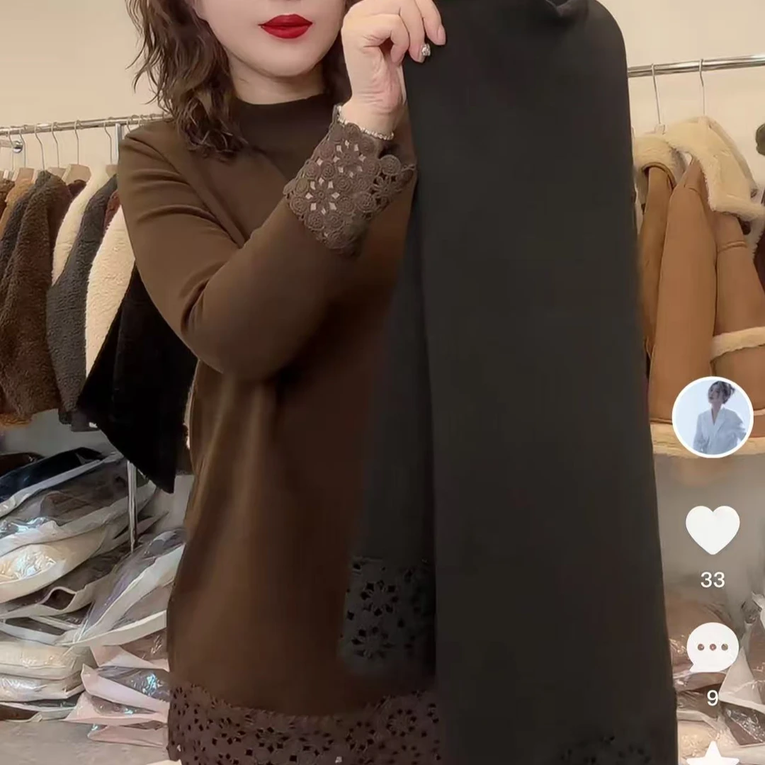 欧货镂空花边大衫ins打底衫加绒