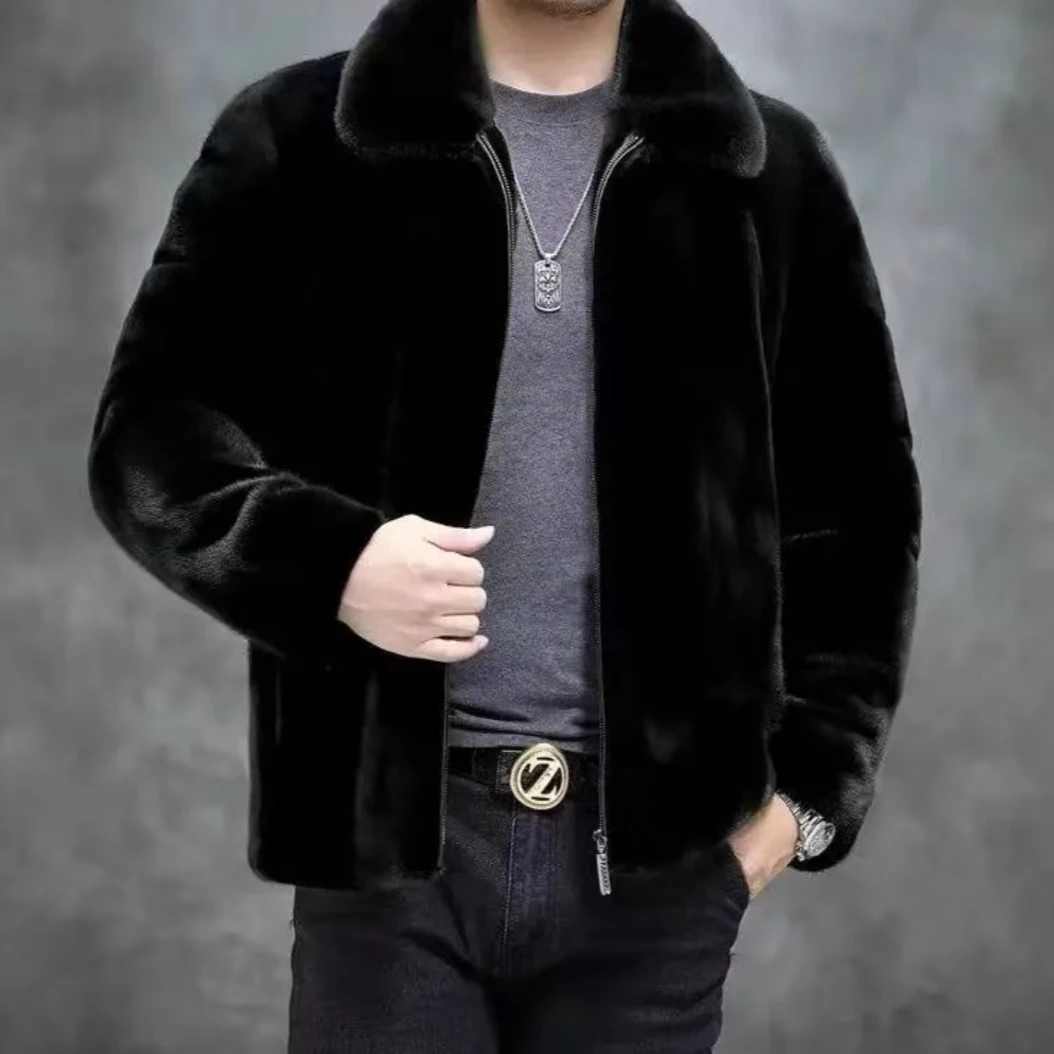 2025新款男士翻领时尚男装黑色保暖经典