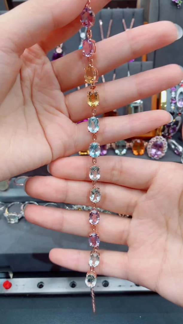 水晶手链银S925镶嵌静***月水晶手链