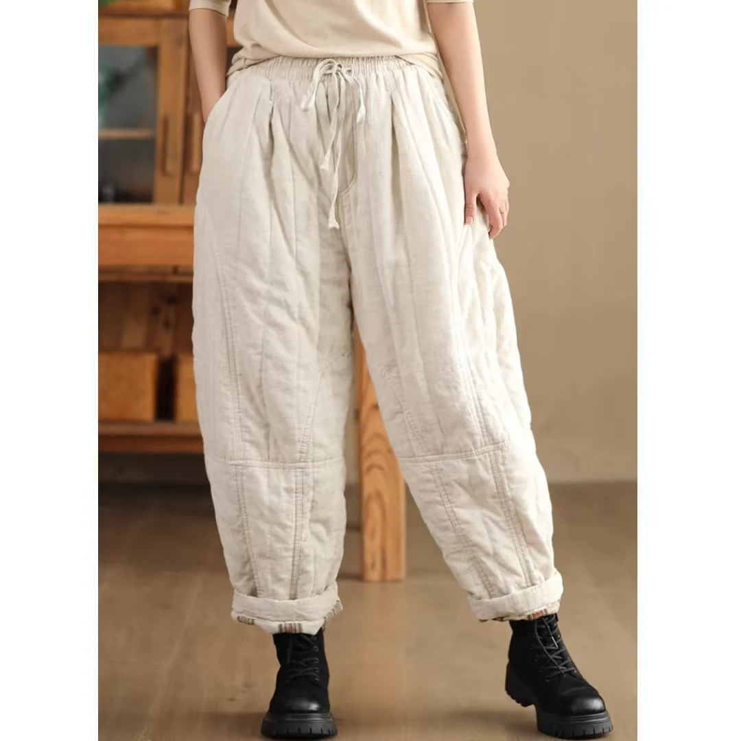 9321复古100%砂洗亚麻加厚棉裤哈伦裤L裤长92，XL裤长94外穿休闲