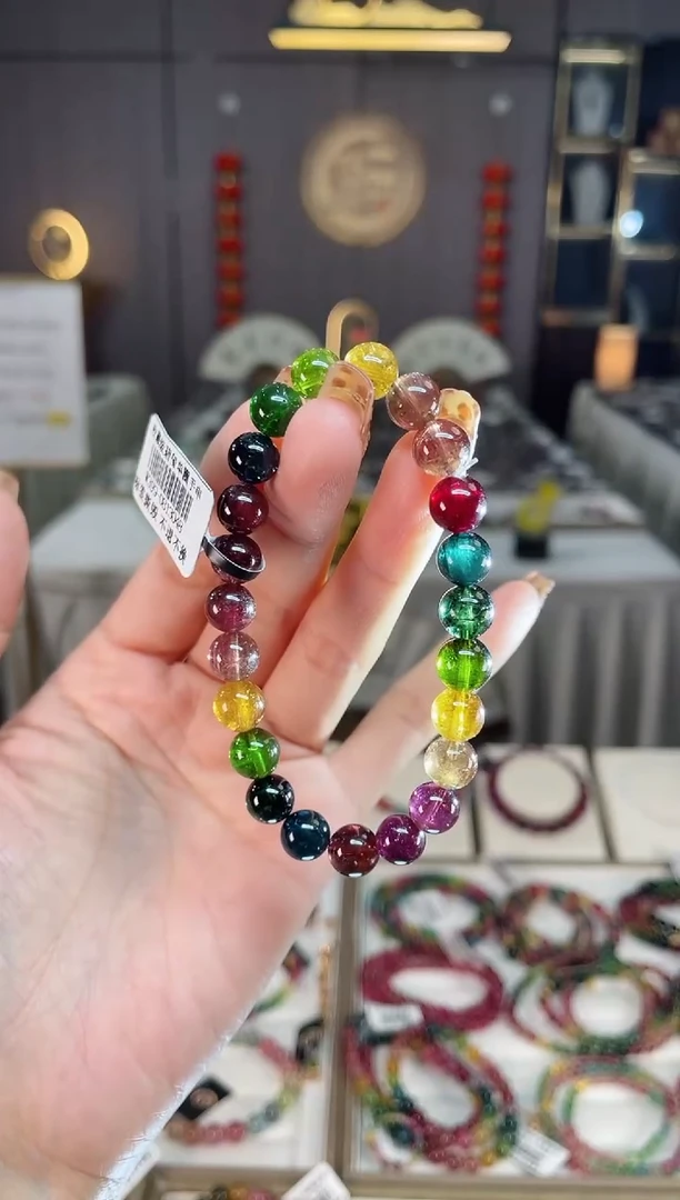 未镶嵌老矿色标彩虹单圈手串8mm+碧玺dan多样性发货一条
