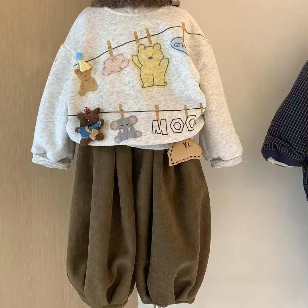 男女童套装2025秋冬季新款韩版儿童加绒卡通卫衣保暖卫裤女宝衣服